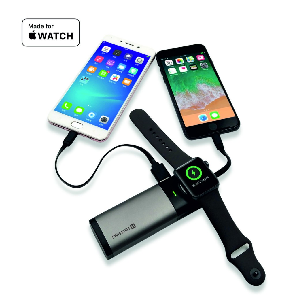 Promate 6700-mAh-Powerbank/Ladestation AuraWatch, mit Induktionsladefläche  für die Apple Watch, MFi, Stromversorgung