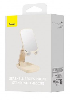 Skládací stojánek na mobil Baseus Seashell BS-HP008 se zrcátkem krémový_3