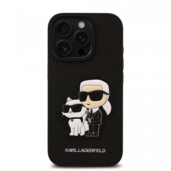 Zadní kryt Karl Lagerfeld PU Saffiano Karl and Choupette pro iPhone 16 Pro Black