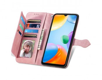 Knížkové pouzdro TopQ na mobil Xiaomi Redmi 10C se zipem růžové2