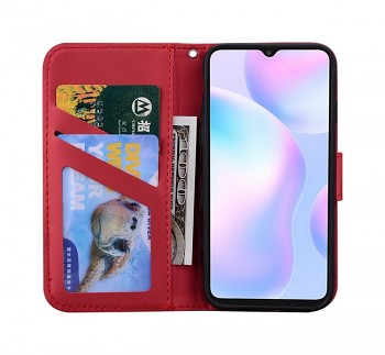 Knížkové pouzdro TopQ na mobil Xiaomi Redmi 9A vínové s kočičkou3