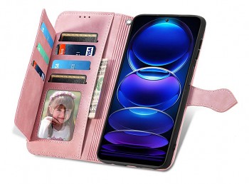 Knížkové pouzdro TopQ na mobil Xiaomi Redmi Note 12 Pro 5G se zipem růžové2