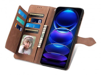 Knížkové pouzdro TopQ na mobil Xiaomi Redmi Note 12 Pro+ 5G se zipem hnědé1