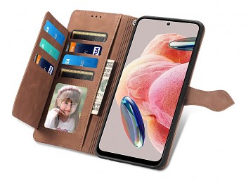 Knížkové pouzdro TopQ na mobil Xiaomi Redmi Note 12 se zipem hnědé2