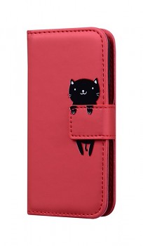 Knížkové pouzdro TopQ na mobil Xiaomi Redmi Note 9 vínové s kočičkou
