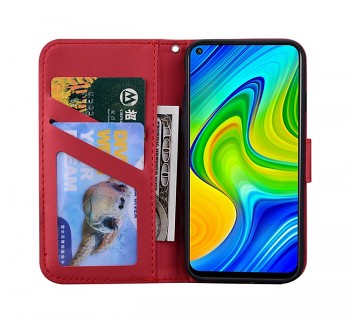 Knížkové pouzdro TopQ na mobil Xiaomi Redmi Note 9 vínové s kočičkou2