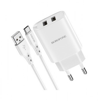 Nabíječka Borofone BN2 Smart včetně USB-C datového kabelu 2.1A bílá 1