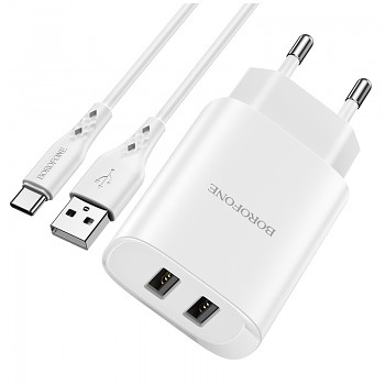 Nabíječka Borofone BN2 Smart včetně USB-C datového kabelu 2.1A bílá 2