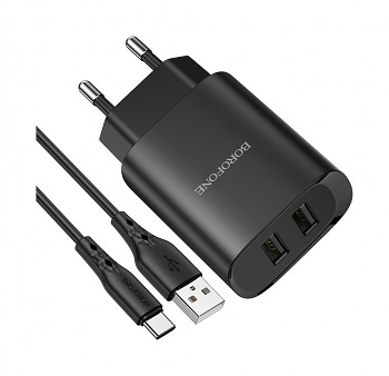 Nabíječka Borofone BN2 Smart včetně USB-C datového kabelu 2.1A černá 1