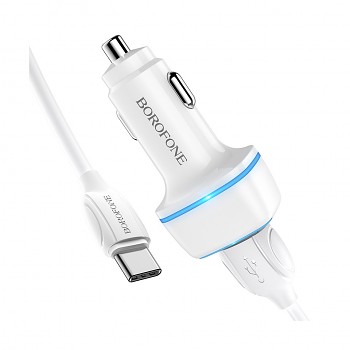 Nabíječka do auta Borofone BZ14 12W včetně USB-C datového kabelu bílá 1