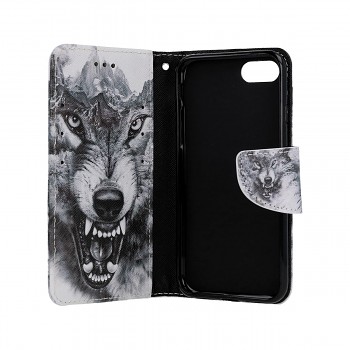 Knížkové pouzdro na iPhone SE 2020 Černobílý vlk (1)