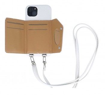 Zadní kryt Wallet Leather na iPhone 14 bílý se šňůrkou_1