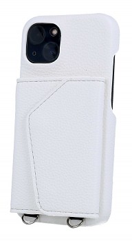 Zadní kryt Wallet Leather na iPhone 14 bílý se šňůrkou