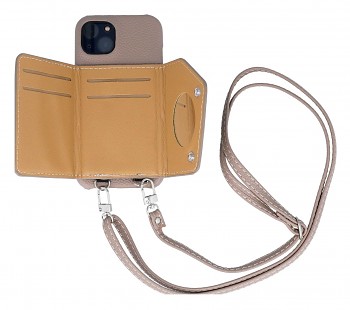 Zadní kryt Wallet Leather na iPhone 14 hnědý se šňůrkou_1
