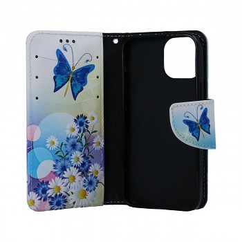 Knížkové pouzdro na iPhone 13 mini Bílé s motýlkem (2)