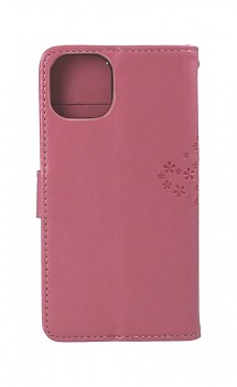 Knížkové pouzdro na iPhone 13 mini Růžový strom sovičky
