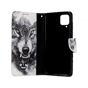 Knížkové pouzdro na Samsung A12 Černobílý vlk (2)