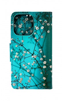 Knížkové pouzdro na iPhone 13 Modré s květy