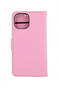 Knížkové pouzdro na iPhone 13 mini světle růžové s přezkou