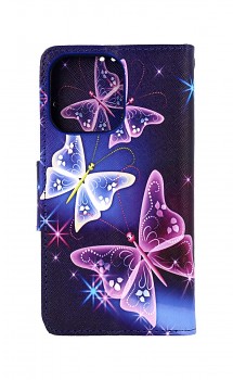 Knížkové pouzdro na iPhone 13 Pro Modré s motýlky