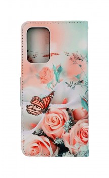 Knížkové pouzdro na Samsung A52 Růže s motýlem