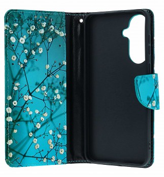 Knížkové pouzdro na Samsung A57 Modré s květy (2)
