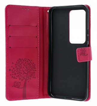 Knížkové pouzdro na Xiaomi Redmi 15 Tmavě růžový strom sovičky (2)