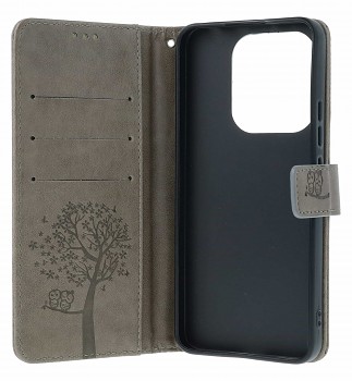 Knížkové pouzdro na Xiaomi Redmi 15C Šedý strom sovičky (2)