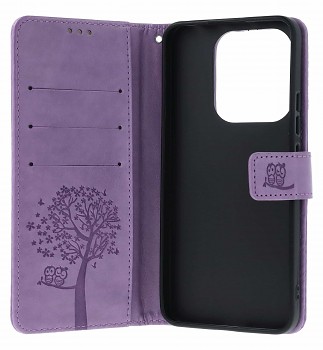 Knížkové pouzdro na Xiaomi Redmi Note 14 Světle fialový strom sovičky (2)