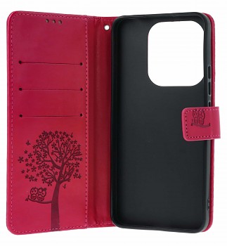Knížkové pouzdro na Xiaomi Redmi Note 14 Tmavě růžový strom sovičky (2)