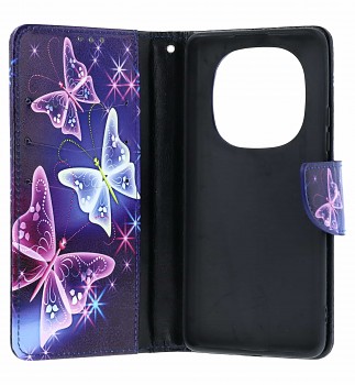 Knížkové pouzdro na Xiaomi Redmi Note 14 Pro 5G Modré s motýlky (2)