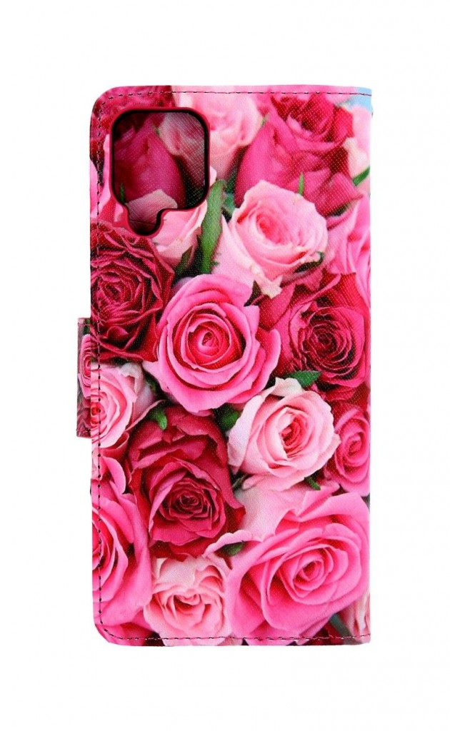 Knížkové pouzdro na Samsung A12 Růžové růžičky