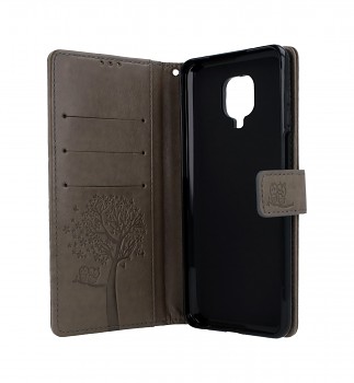 Knížkové pouzdro na Xiaomi Redmi Note 9 Pro Šedý strom sovičky (2)