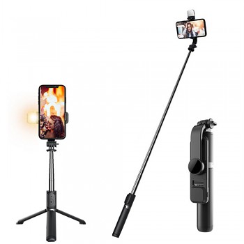 Bluetooth tripod selfie tyč Techsuit Q02S s LED osvětlením černá