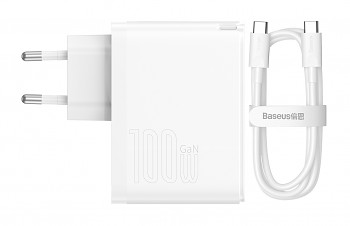 Rychlonabíječka Baseus GaN5 Pro 100W včetně USB-C datového kabelu bílá