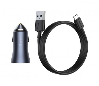 Rychlonabíječka do auta Baseus Golden Contactor Pro 40W včetně USB-C datového kabelu šedá