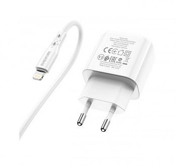 Rychlonabíječka Borofone BN3 pro iPhone včetně Lightning kabelu 20W bílá 1