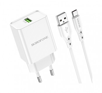 Rychlonabíječka Borofone BN5 Sunlight včetně USB-C datového kabelu bílá 18W 3