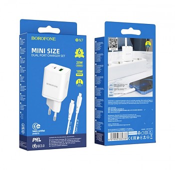 Rychlonabíječka Borofone BN7 pro iPhone včetně Lightning kabelu 20W bílá 3