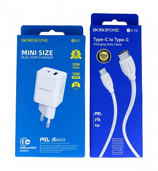 Rychlonabíječka Borofone BN7 20W včetně datového kabelu USB-C bílá