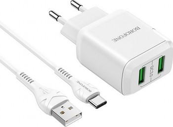 Rychlonabíječka Borofone DBN6 Charmer včetně USB-C datového kabelu bílá 18W