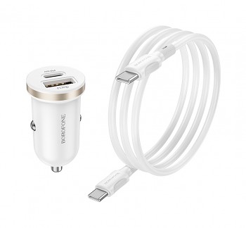 Rychlonabíječka do auta Borofone BZ22 30W včetně USB-C datového kabelu bílá 2