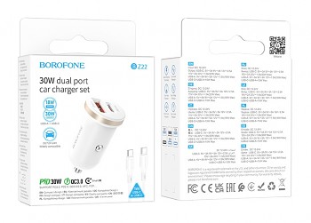 Rychlonabíječka do auta Borofone BZ22 30W včetně USB-C datového kabelu bílá3