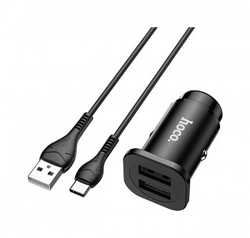 Rychlonabíječka do auta HOCO NZ4 vč. datového kabelu USB-C Dual černá