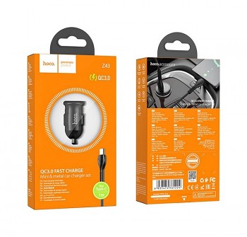 Rychlonabíječka do auta HOCO Z43 vč. datového kabelu USB-C šedá4