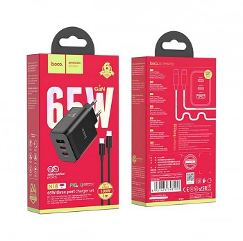 Rychlonabíječka HOCO N18 včetně USB-C datového kabelu černá 65W 4