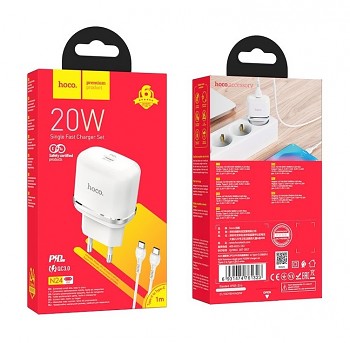 Rychlonabíječka HOCO N24 včetně USB-C datového kabelu bílá 20W2q