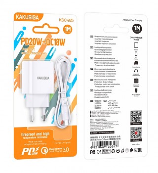 Rychlonabíječka Kakusiga KSC-925 včetně USB-C datového kabelu bílá 20W
