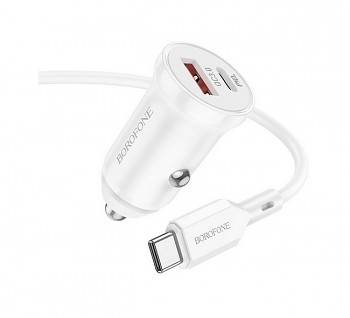 Rychlonabíječka do auta Borofone BZ18A 20W včetně USB-C datového kabelu bílá