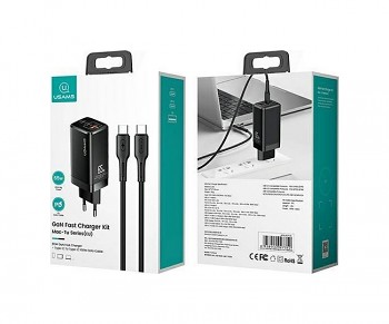 Rychlonabíječka USAMS GaN U43 65W včetně datového kabelu USB-C černá